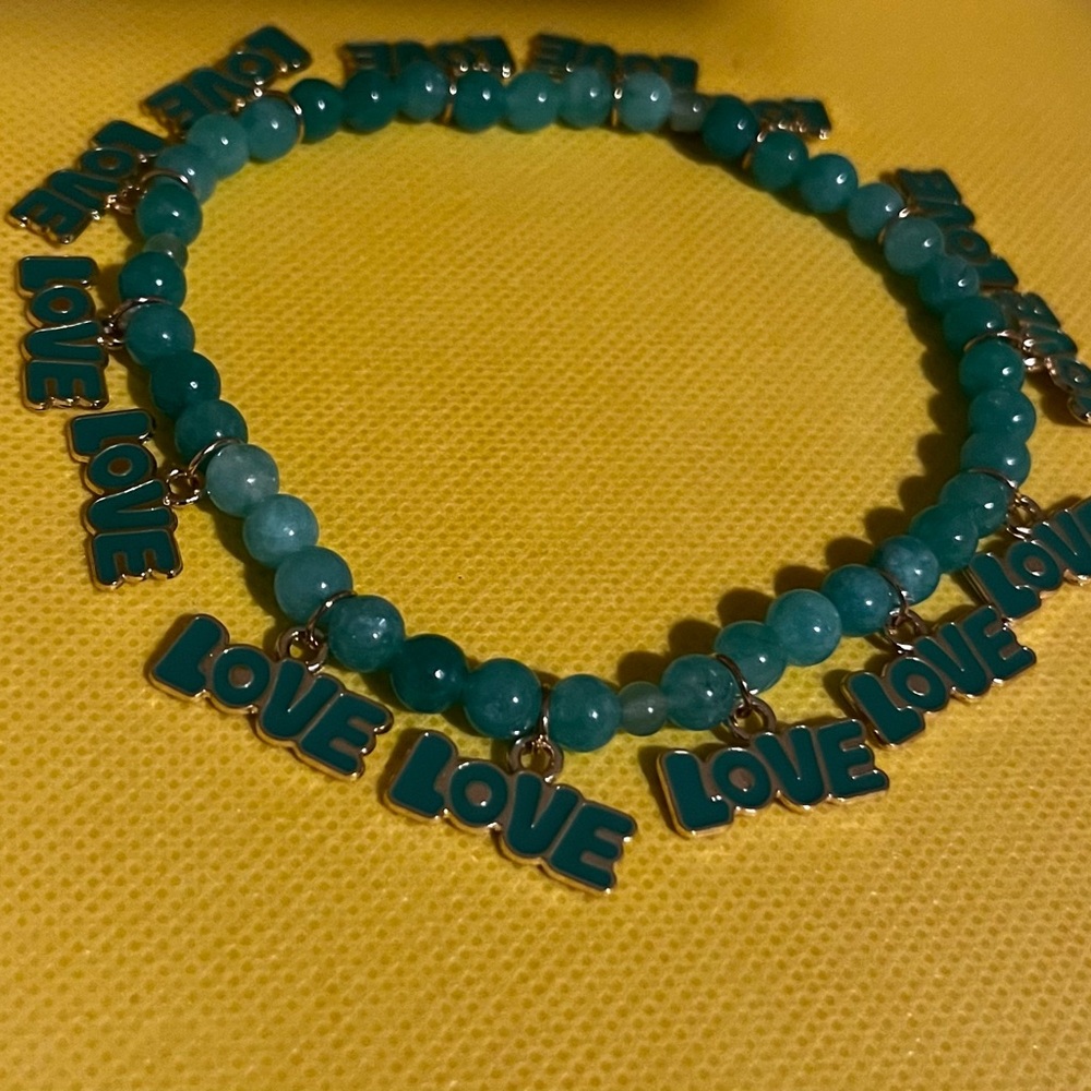 Teal Beaded Love acklet